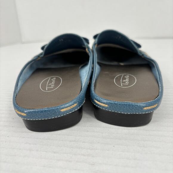 Talbots Mule Loafers Womens Size 7 Teal Blue Pebbled Leather Bow Detail Slip On - Picture 9 of 10